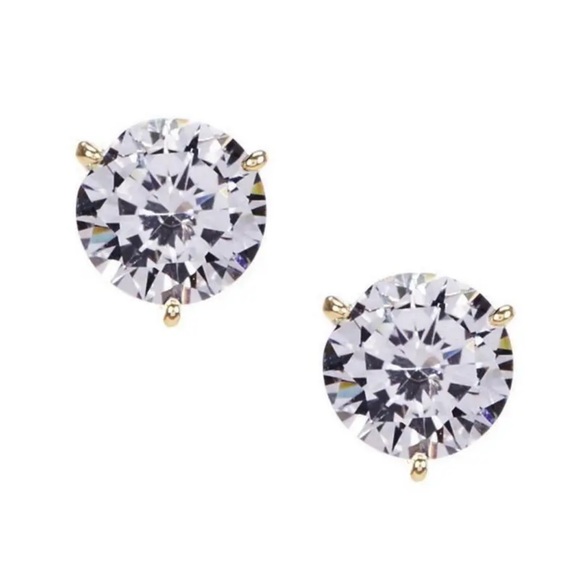 NWT Kate Spade brilliant statements tri-prong Round Stud Earrings Clear Gold,$80 - Picture 1 of 4